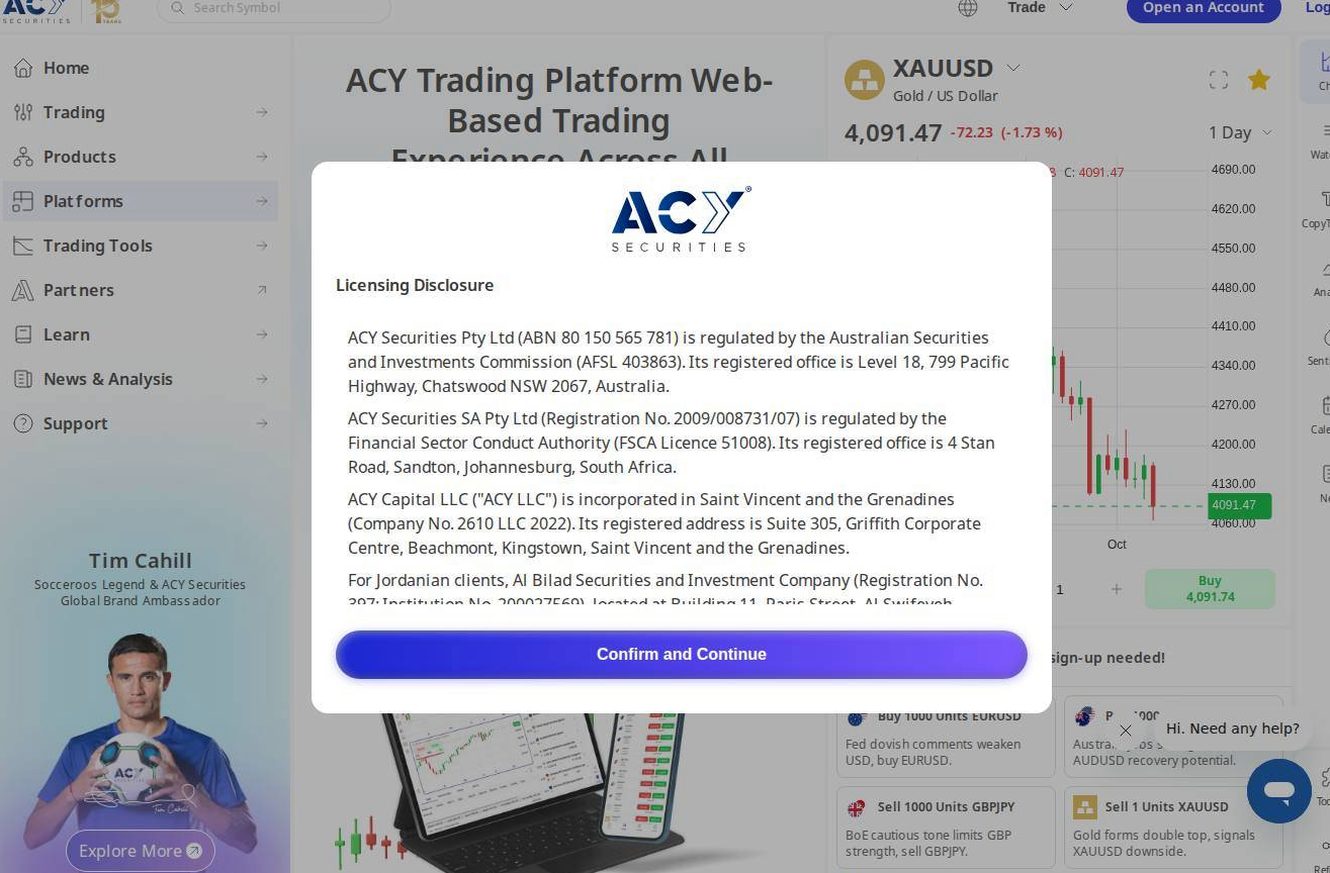 The platform page on the ACY Securities website