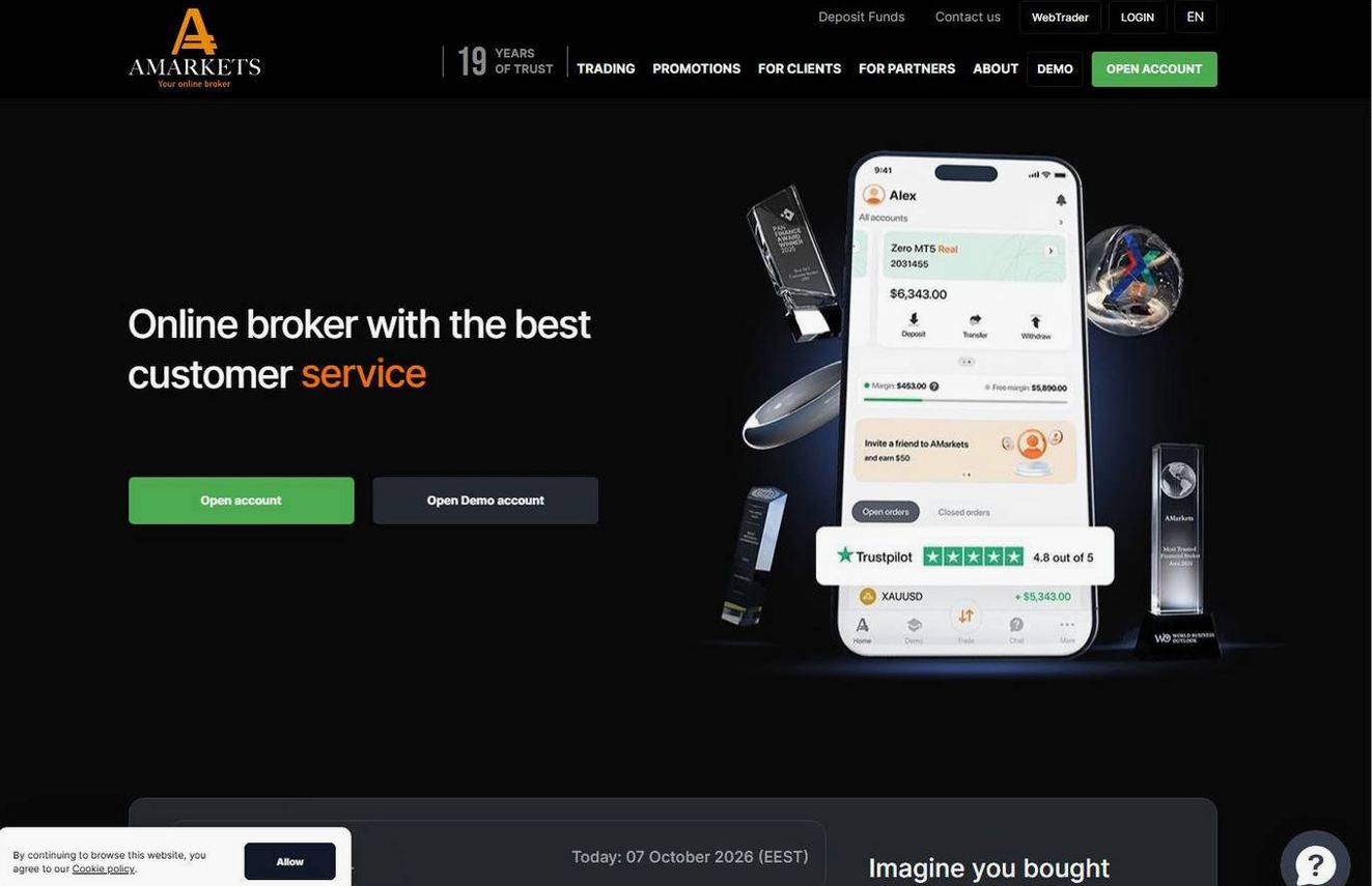 Screenshot of the AMarkets website