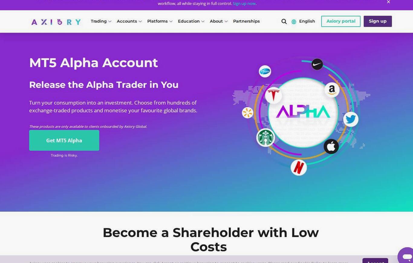 The platform page on the Axiory website