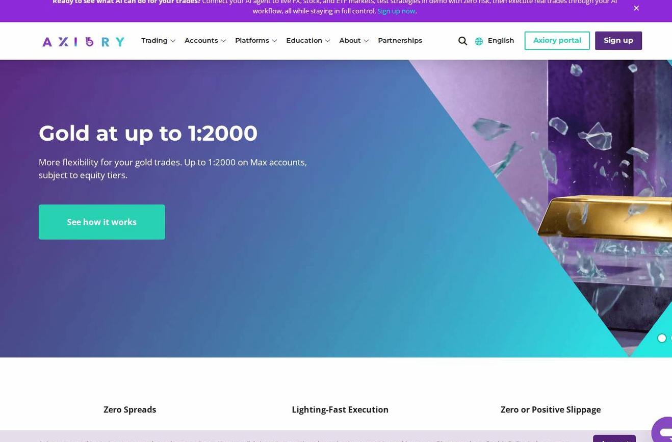 Screenshot of the Axiory website
