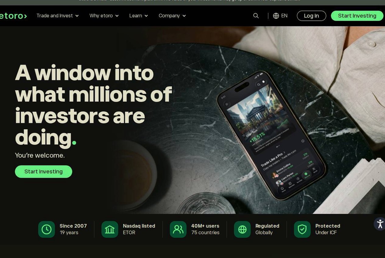 Screenshot of the eToro website