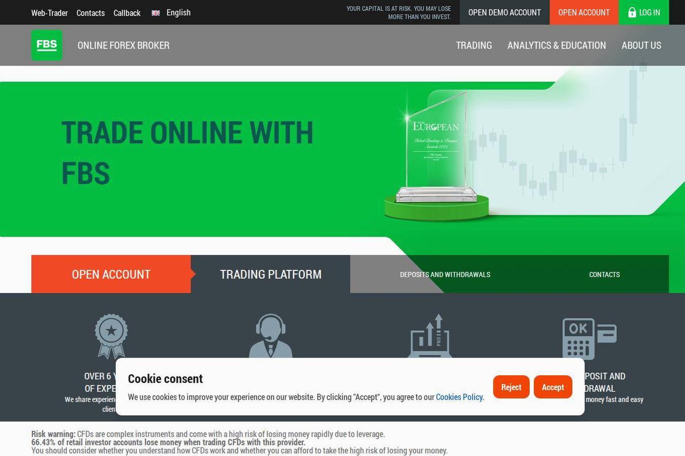 Screenshot of the FBS website