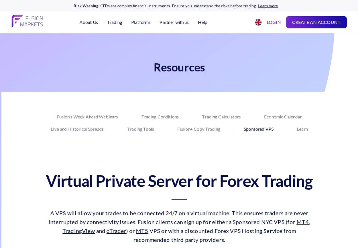 The platform page on the Fusion Markets website