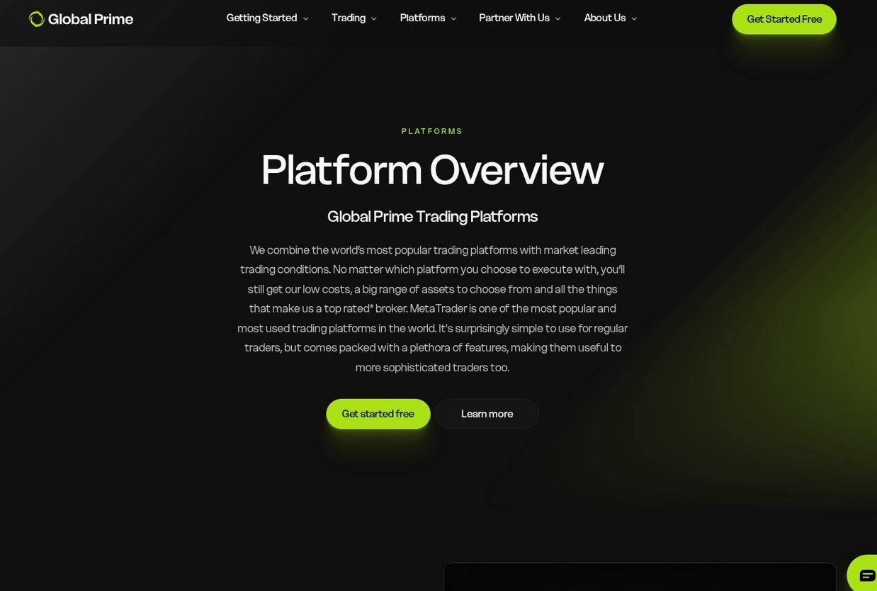 The platform page on the Global Prime website