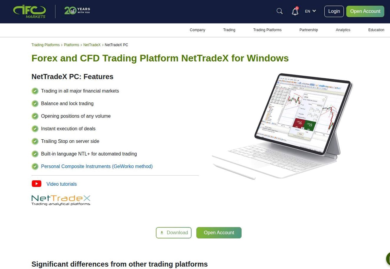 The platform page on the IFC Markets website