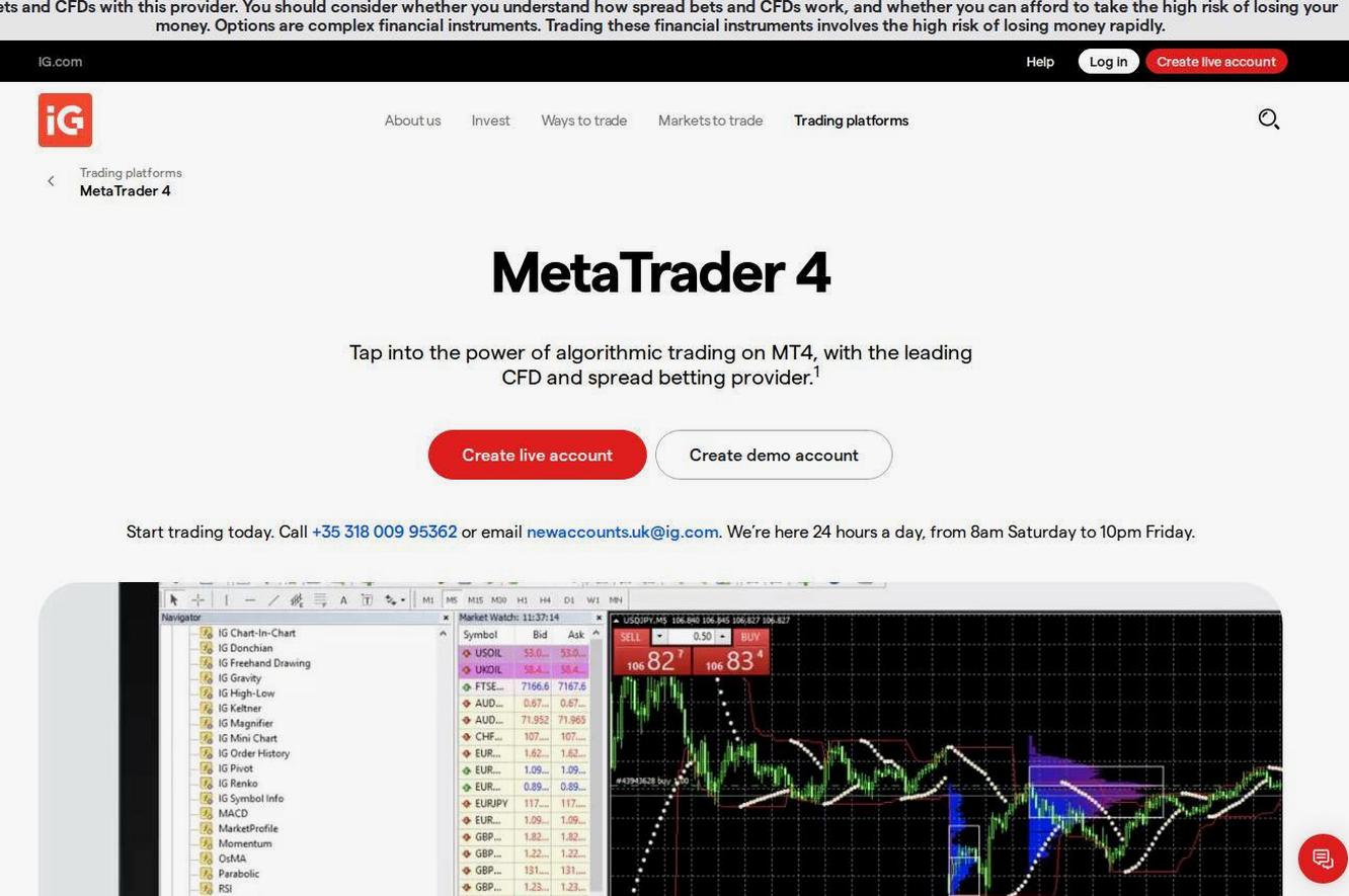 The platform page on the IG Markets website