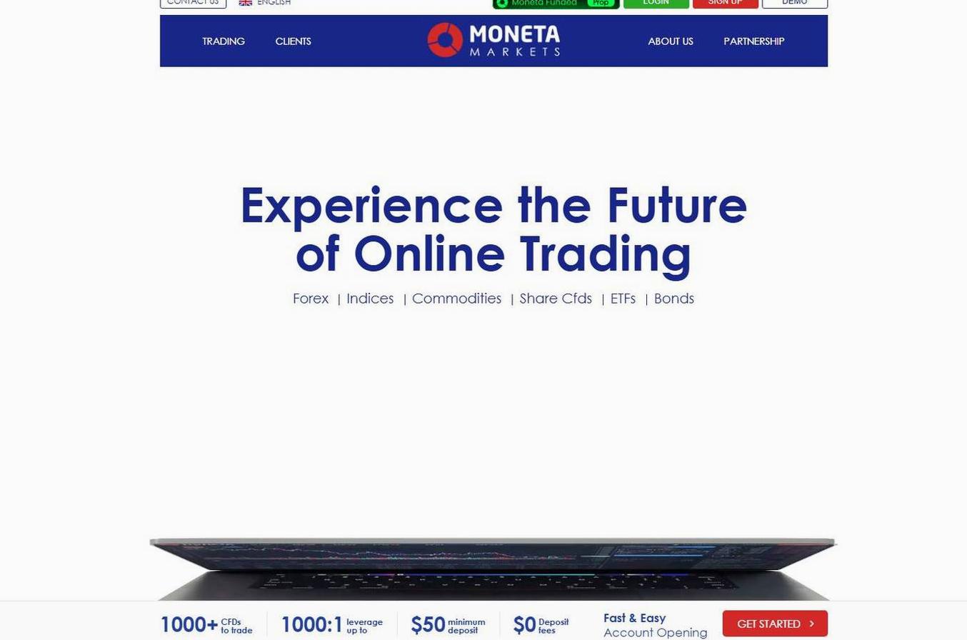 Screenshot of the Moneta Markets website