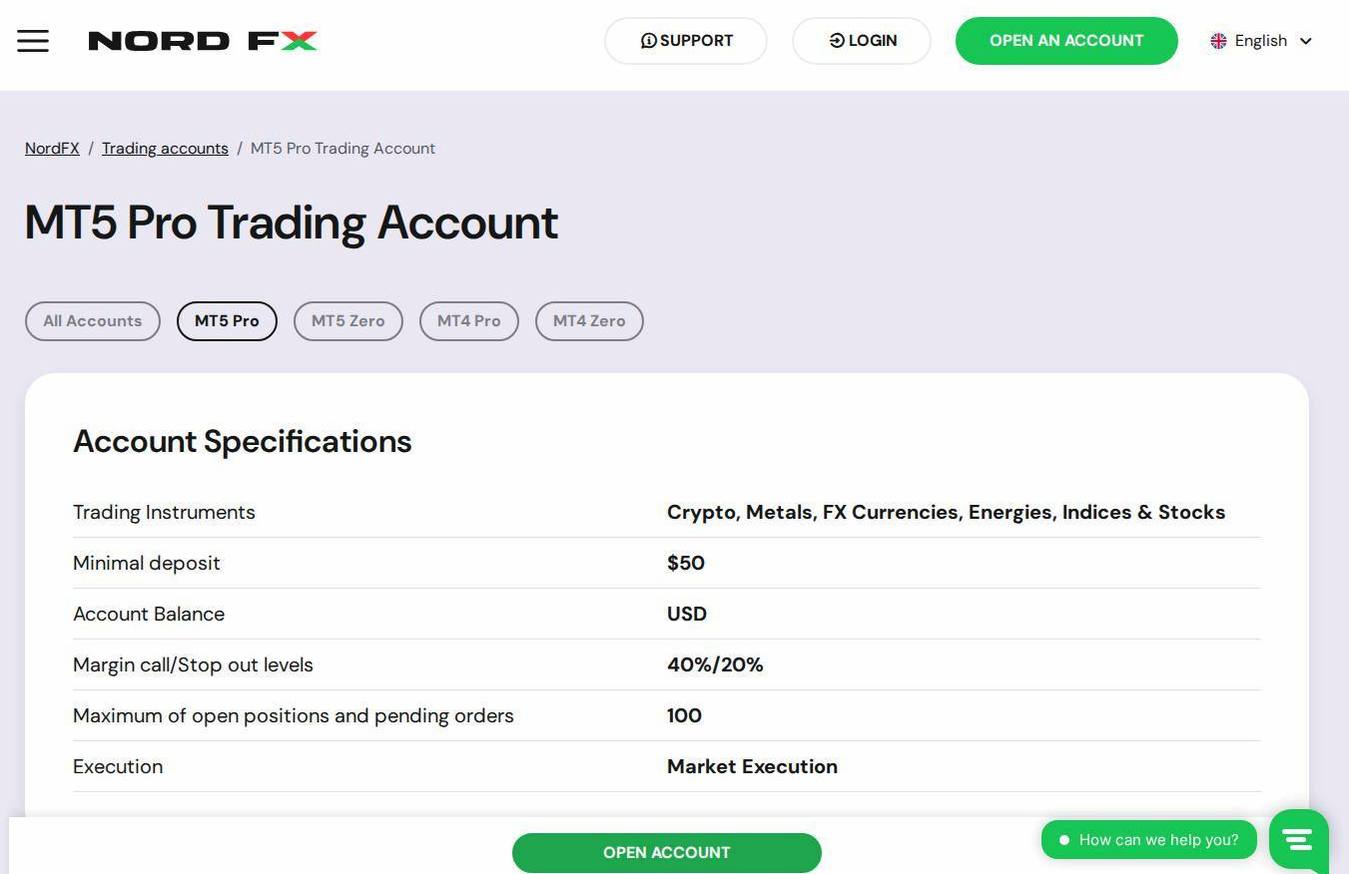 The platform page on the NordFX website