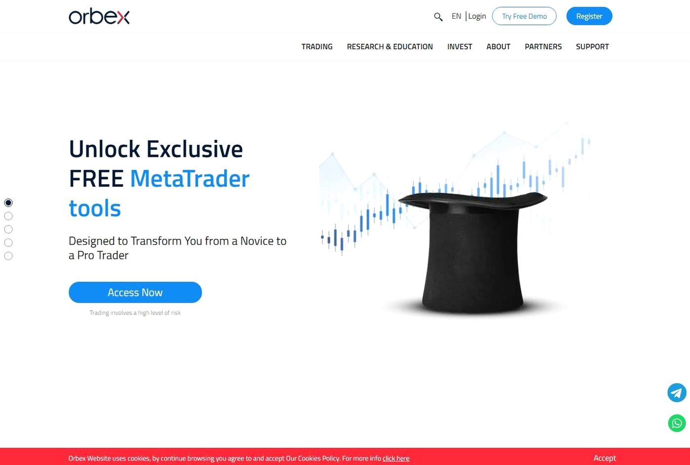 Screenshot of the Orbex website