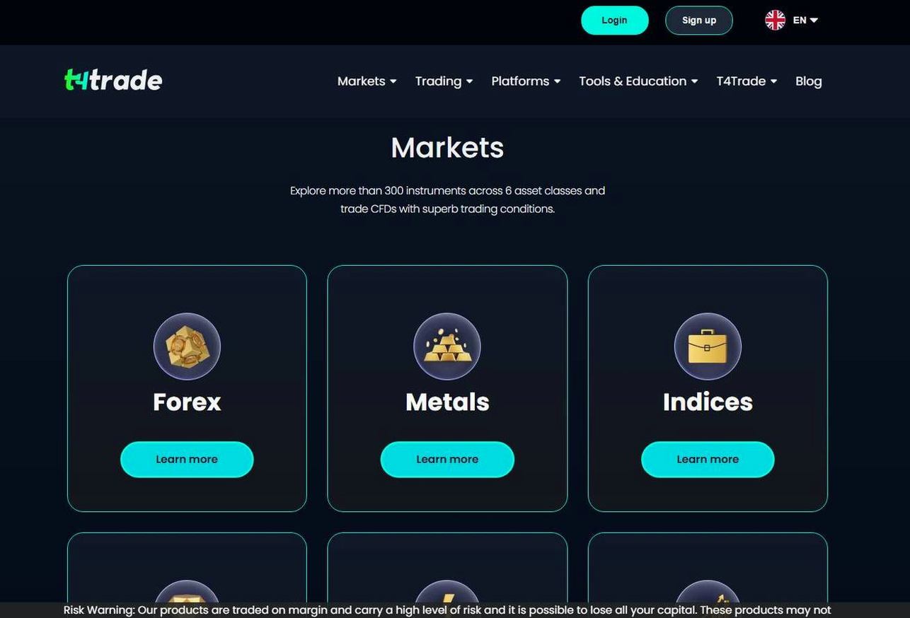 Screenshot of the T4Trade website