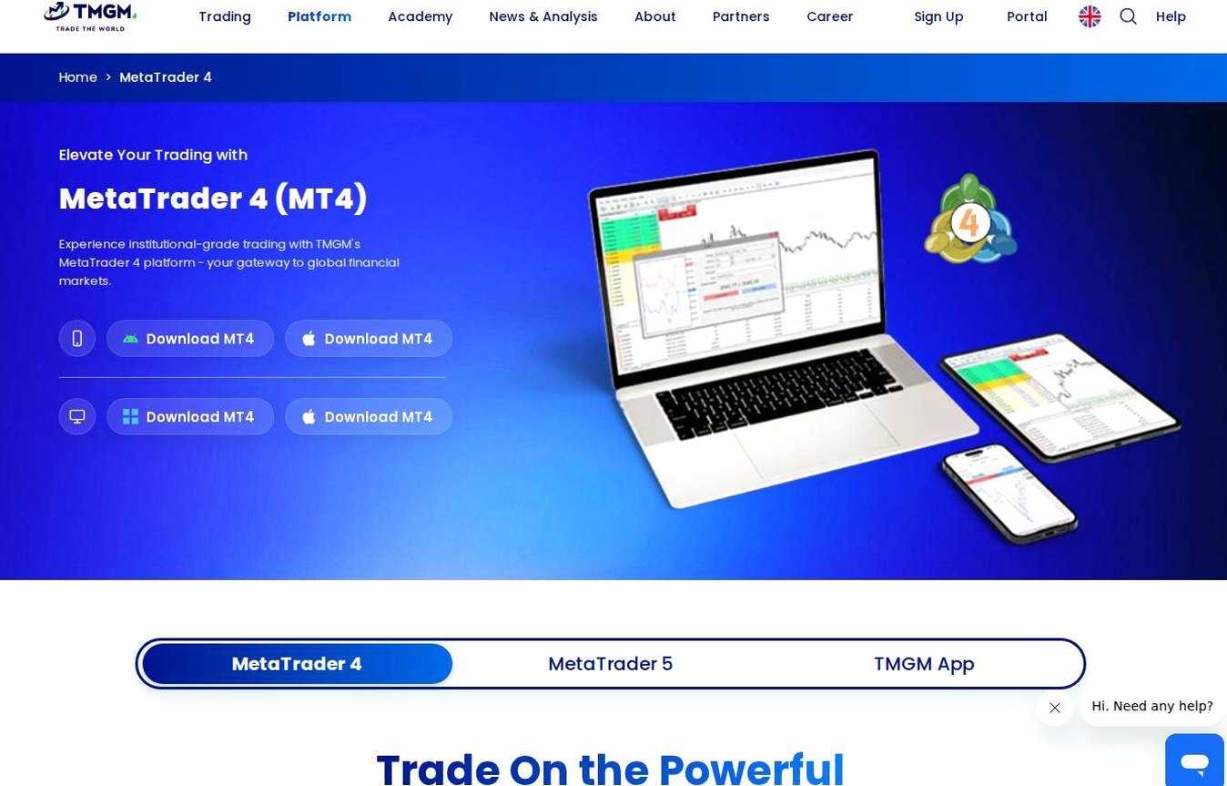 The platform page on the TMGM website