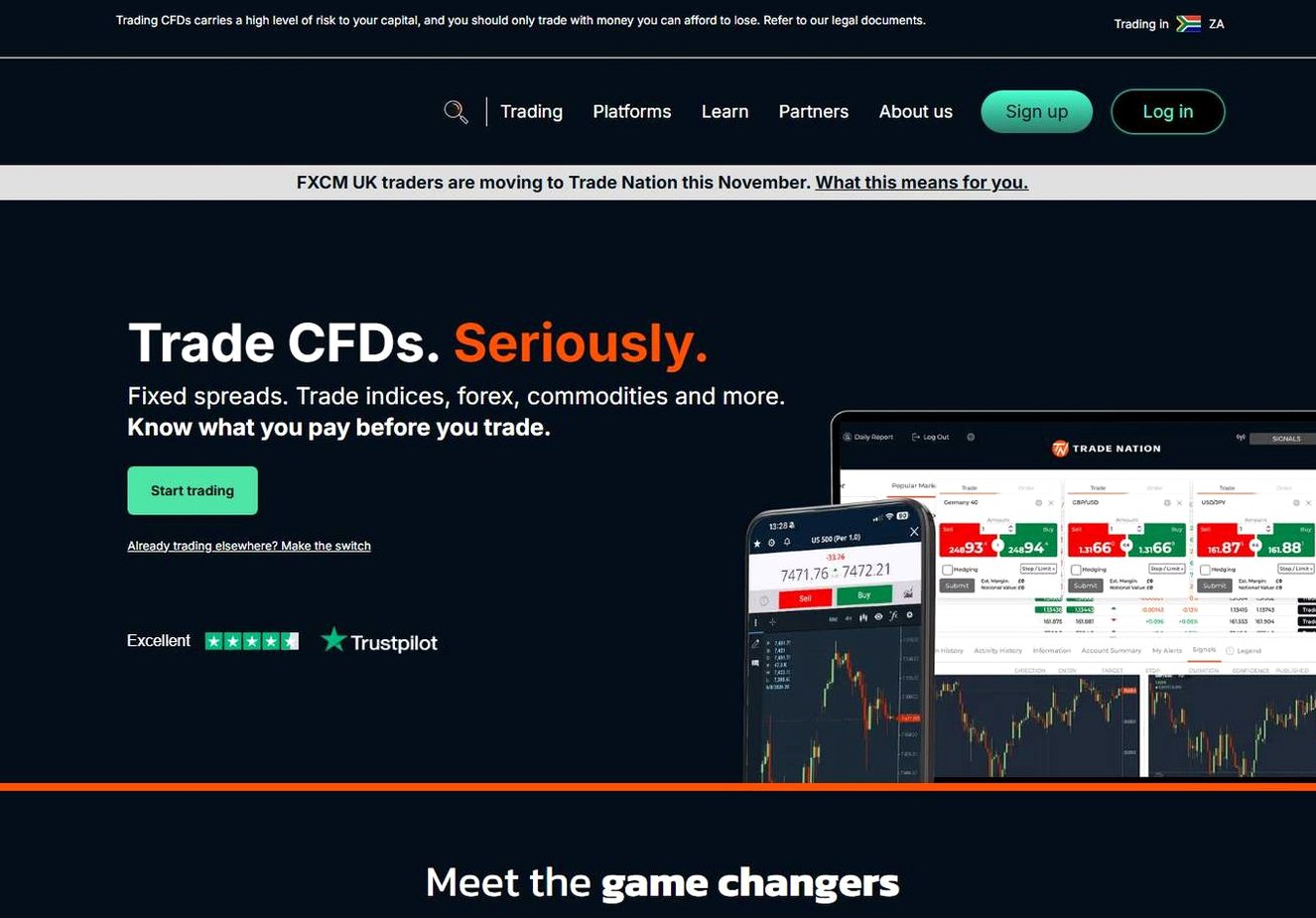 Screenshot of the Trade Nation website