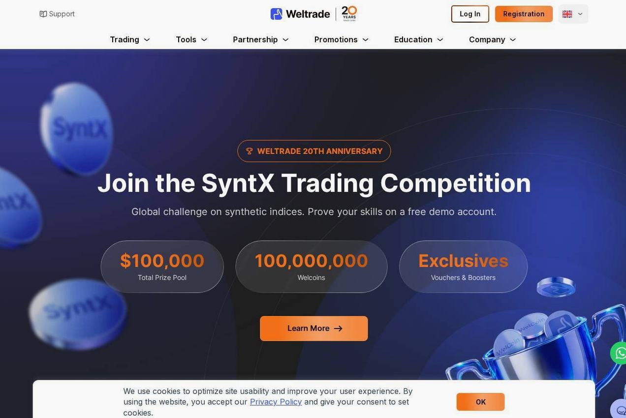 Screenshot of the Weltrade website